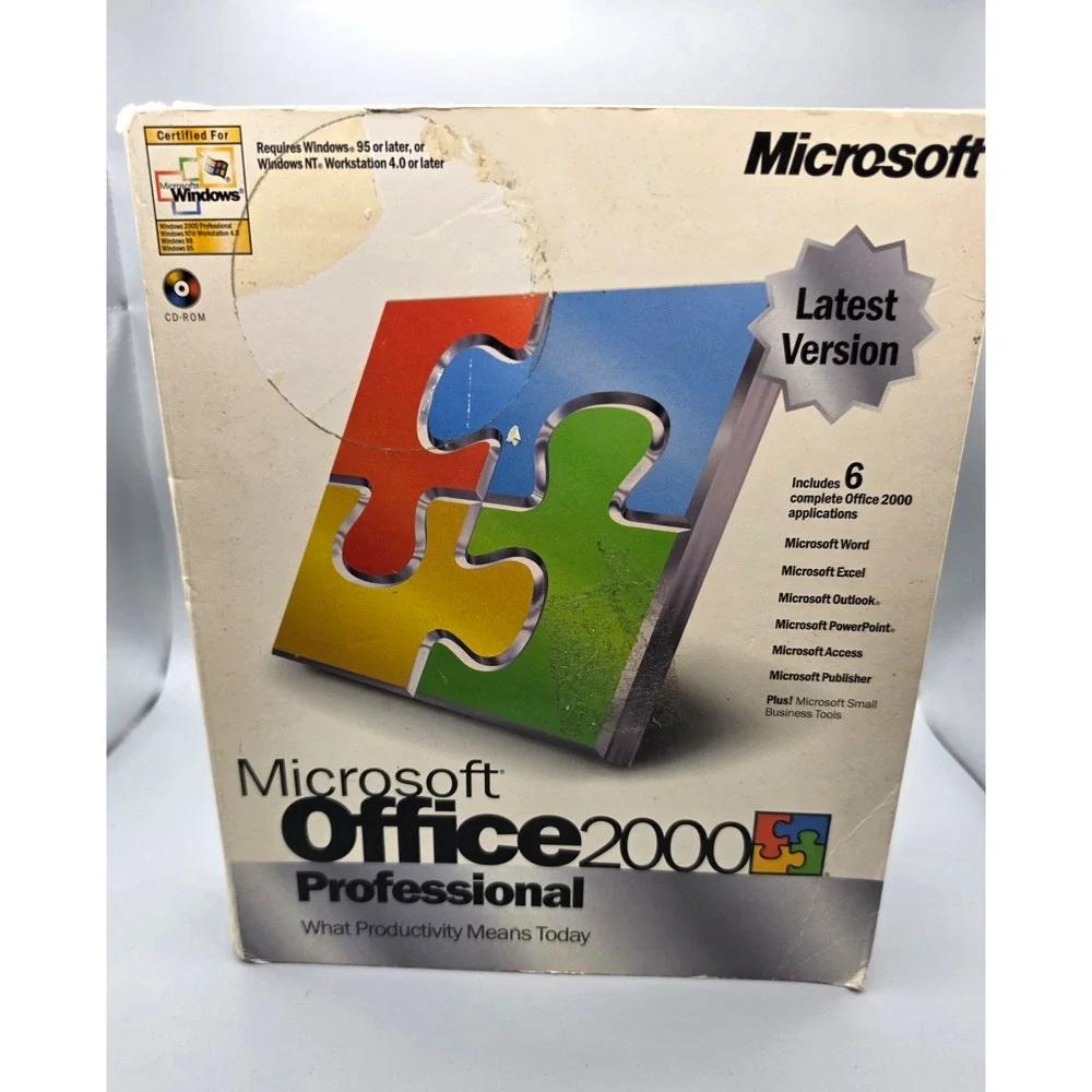 Microsoft Office 2000 Professional Full Version CD-ROM PC Vintage Software w/Box
